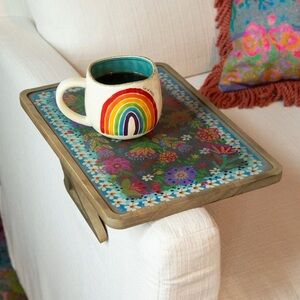Natural Life Clip On Sofa Tray Table in Black Folk Flower